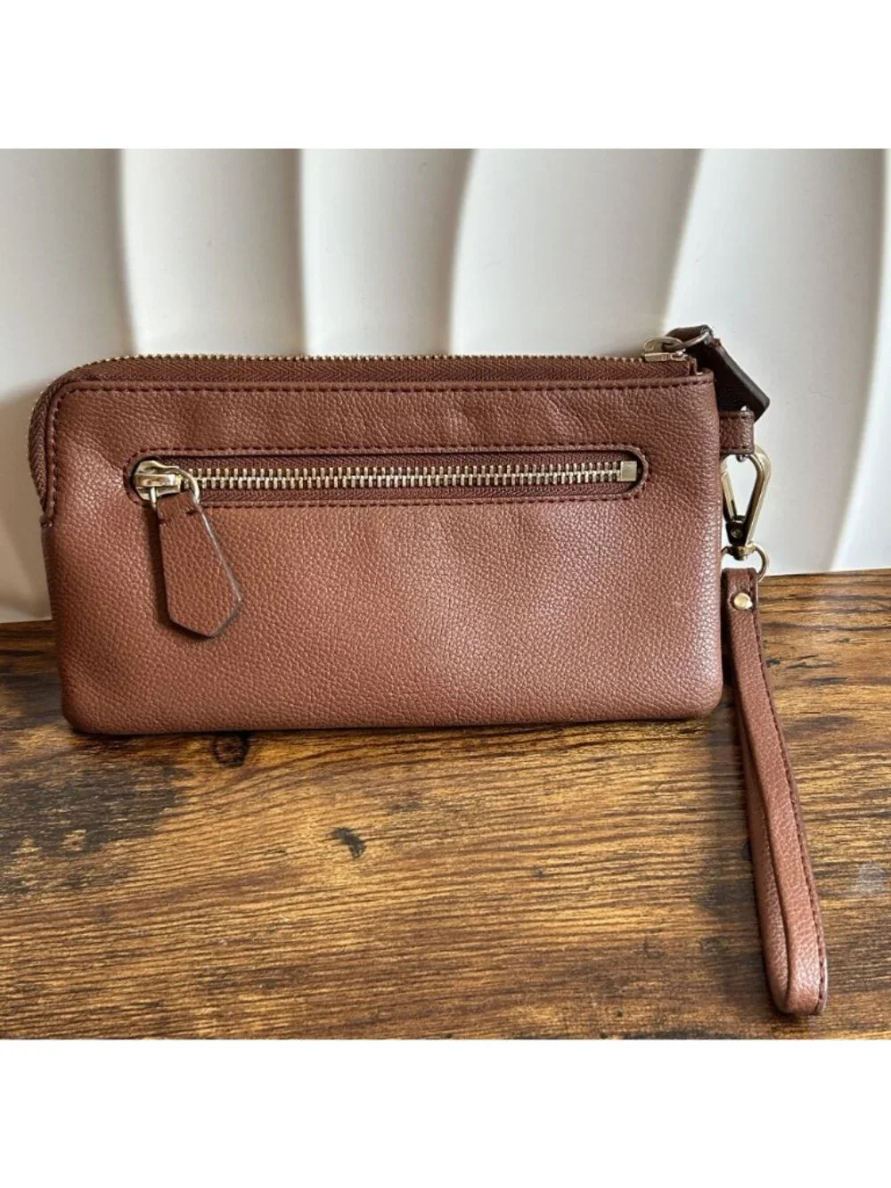 Jason Wu Brown Leather Wristlet Wallet Gold Hardware Multi Zipper Compartments